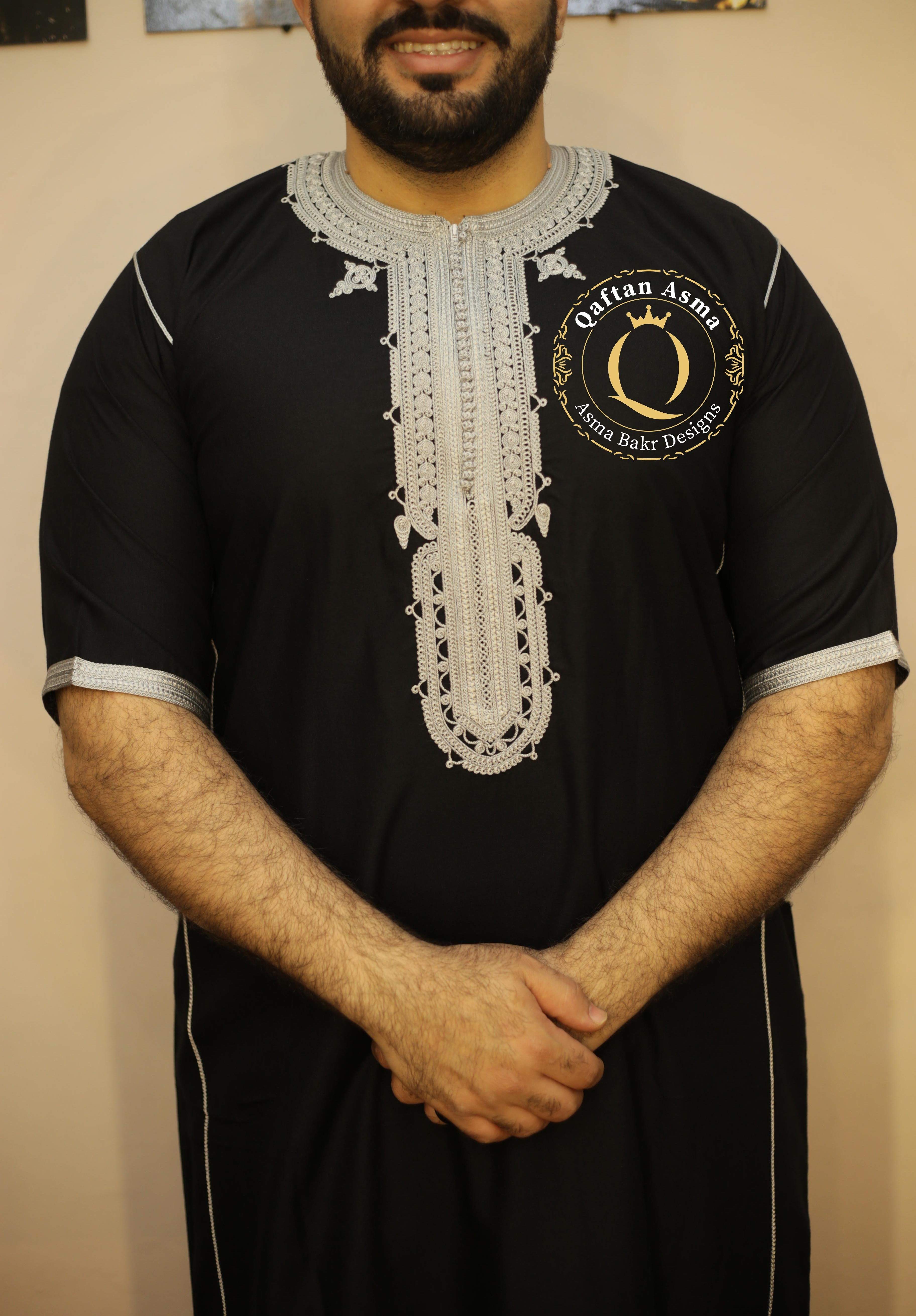 قندورة مغربي رجالي صيفي أسود