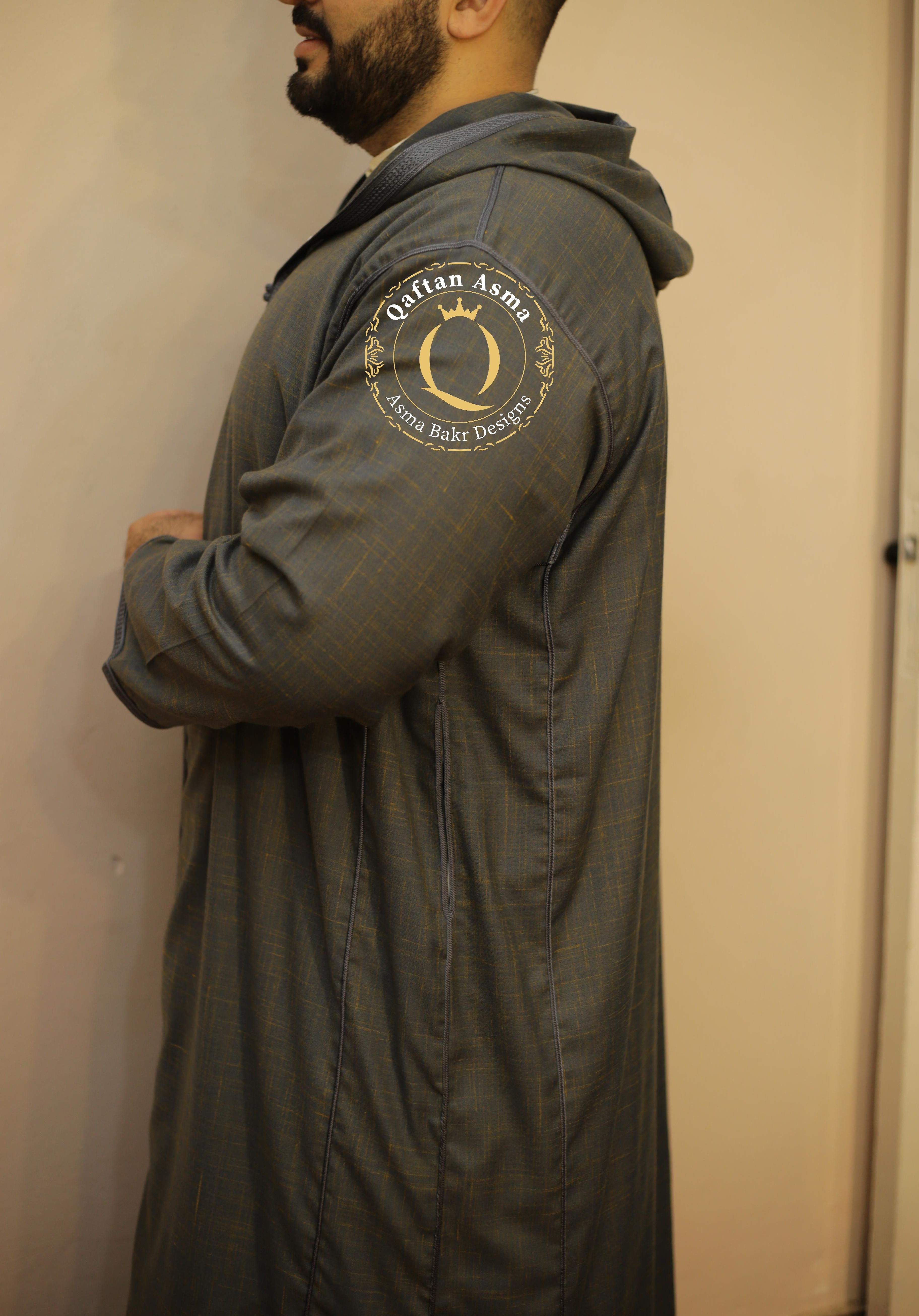 جلابة صيفي كتان قطن رمادي قطعة واحدة